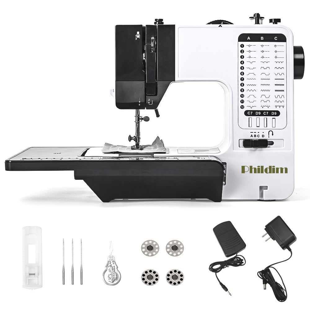 Mini Sewing Machine by Phildim (Extension Table included), Small Portable Sewing Machine, A