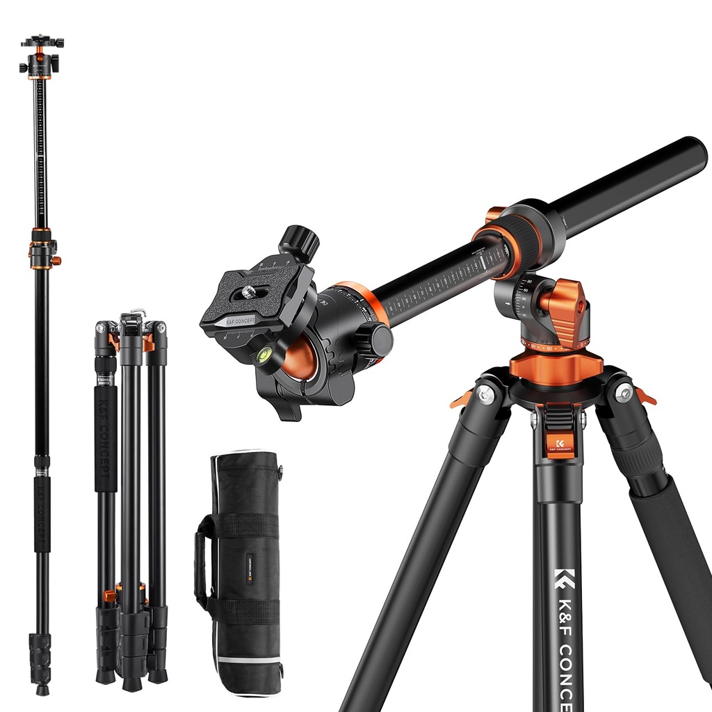 K&F CONCEPT 90"/230cm Horizontal Tripod for Camera, 360° Rotatable and 180° Tilt Hori