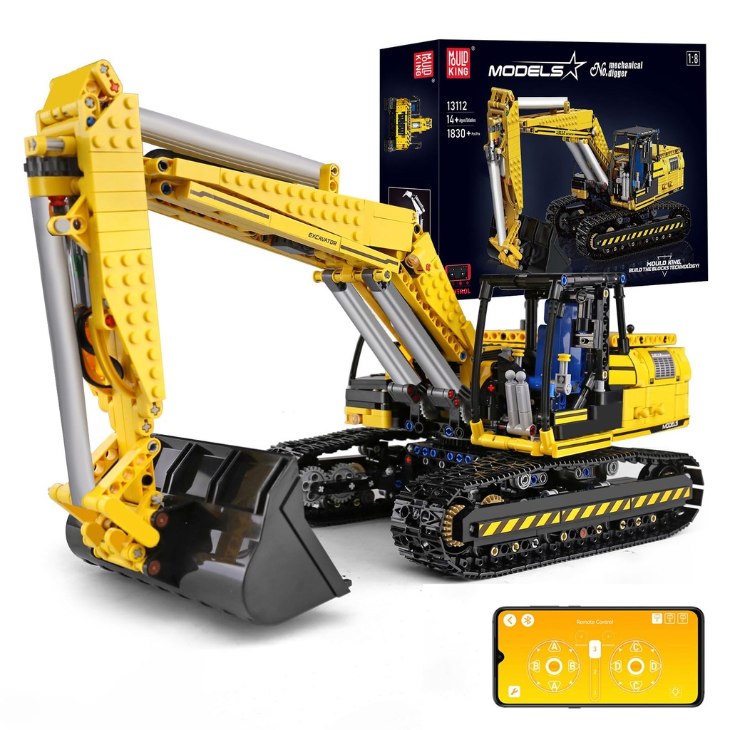 Mould King Remote Control Excavator Building Toy, APP Control Digger Kits, Construction Veh