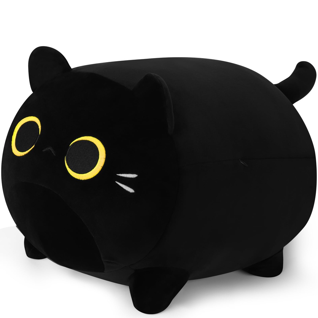 15.74 inch Black Cat Plush Kitten Plush Pillow Stuffed Black Cat Gold Eyes Hugging Pillow 