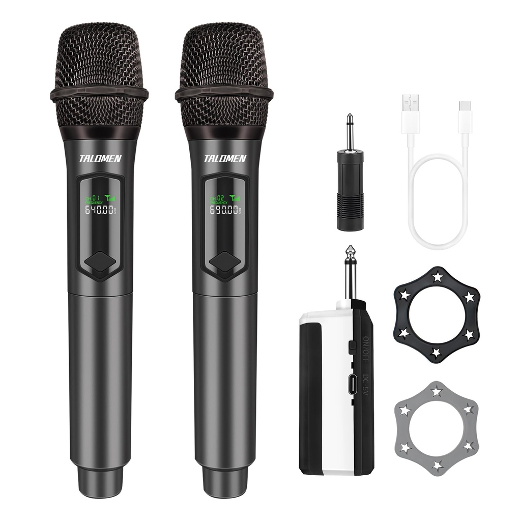 talomen Wireless Microphones, Rechargeable Dual Handhled Microphone with Long-Distance Rece