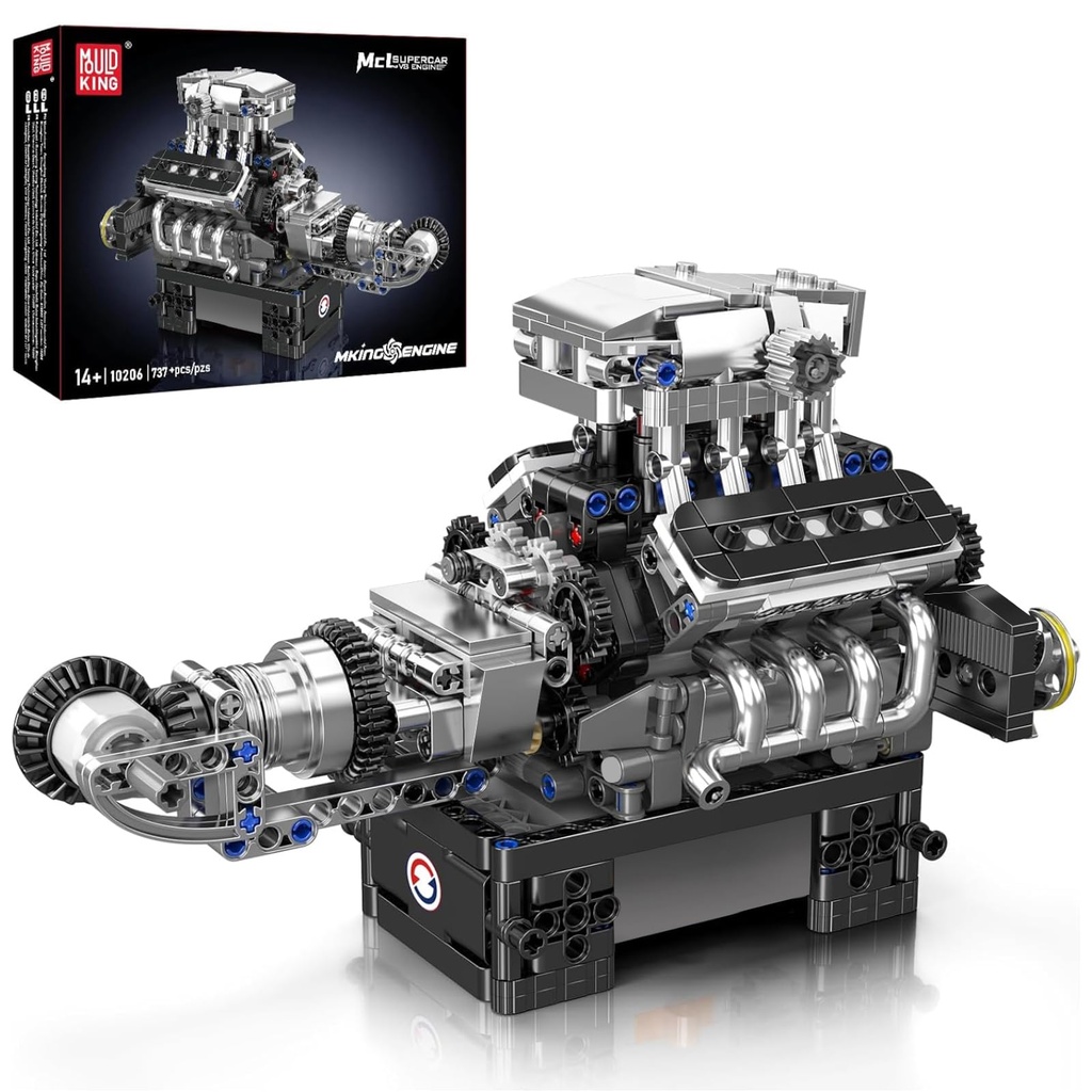 Mould King 10206 Technik Supercar V8 Engine Building Blocks Toy Kits, Car Engine Building E