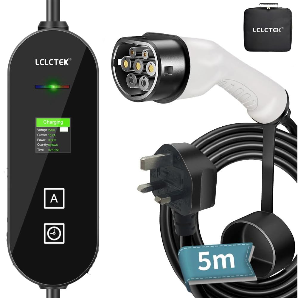 LCLCTEK EV Charger Cable Type 2 to 3 Pin Plug, Portable UK 3 Pin EV Charger, Electric Car Ch
