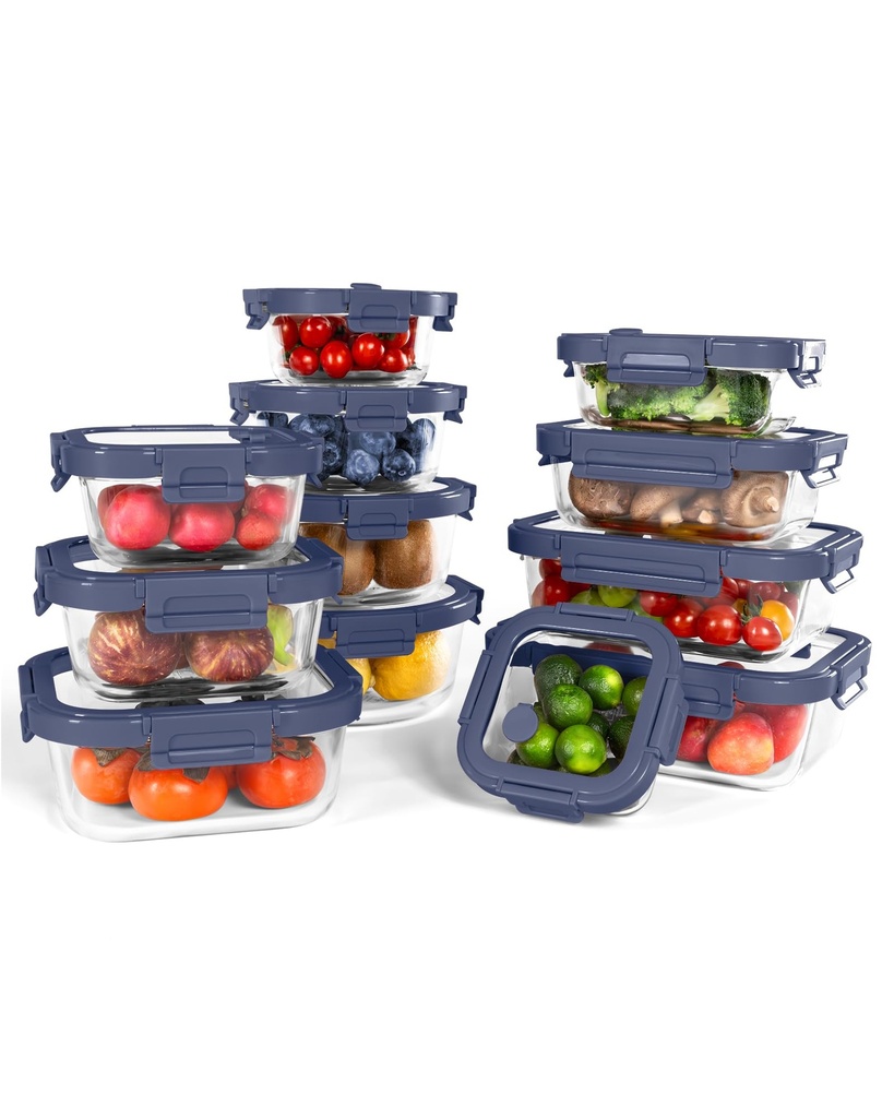 BOROHOUSE 12-Pack Glass Containers with Tempered Glass Lids - High Borosilicate Meal Prep C