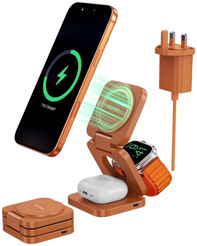 KU XIU X55 Turbo Qi2.2 25W Magnetic Wireless Charger for Magsafe, Foldable 3 in 1 Wireless C