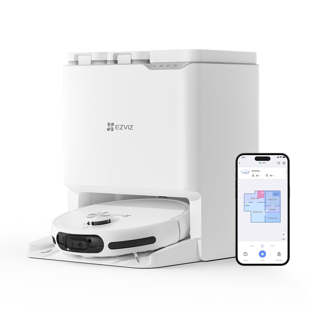 EZVIZ RS20 Pro Robot Vacuum Cleaner Auto All in One Station, 7200Pa, Hot Water Mop Washing,