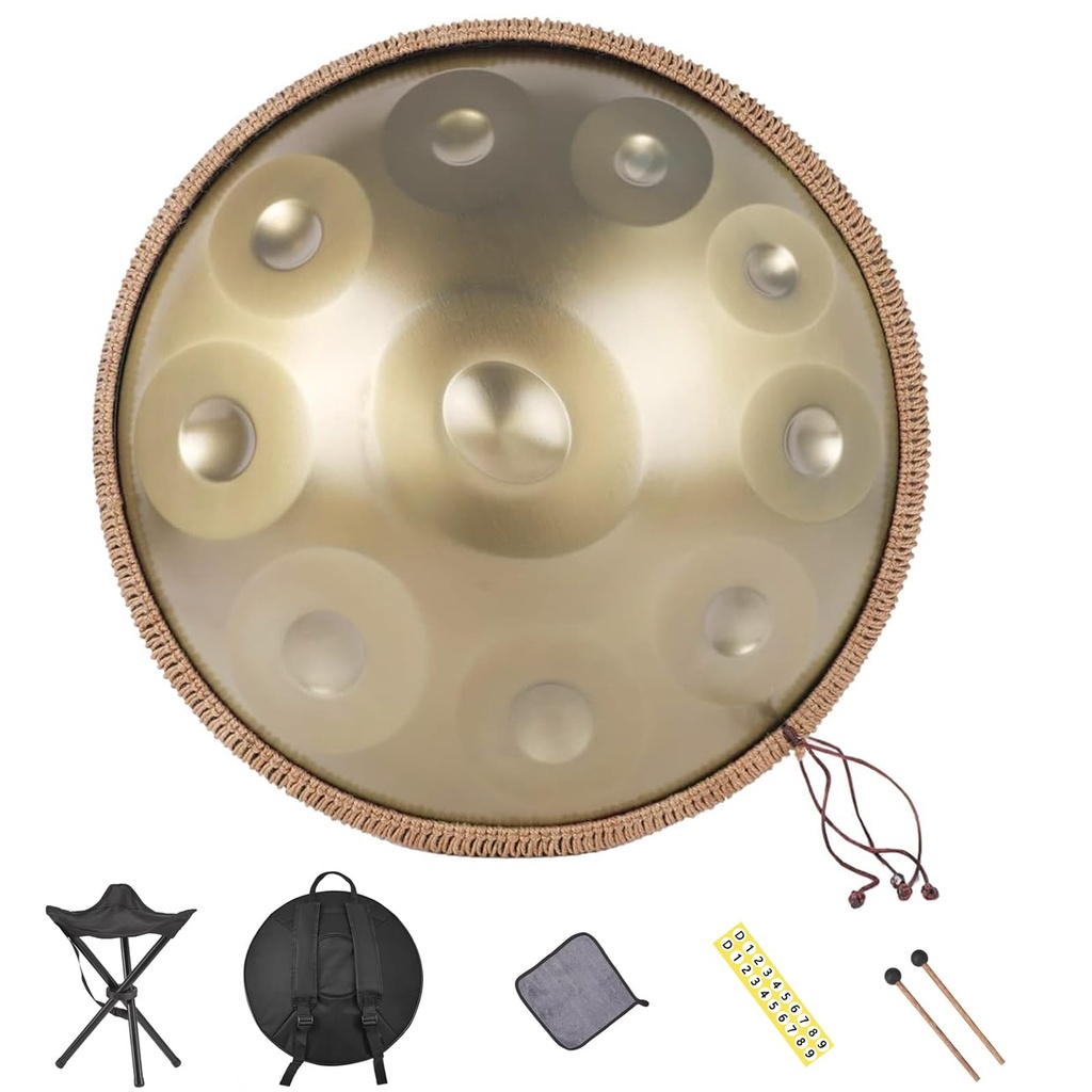 Handpan - 22 Inches D Minor 10 Notes 440Hz Steel Hand Drum for Adults With Soft Bag, Mallet