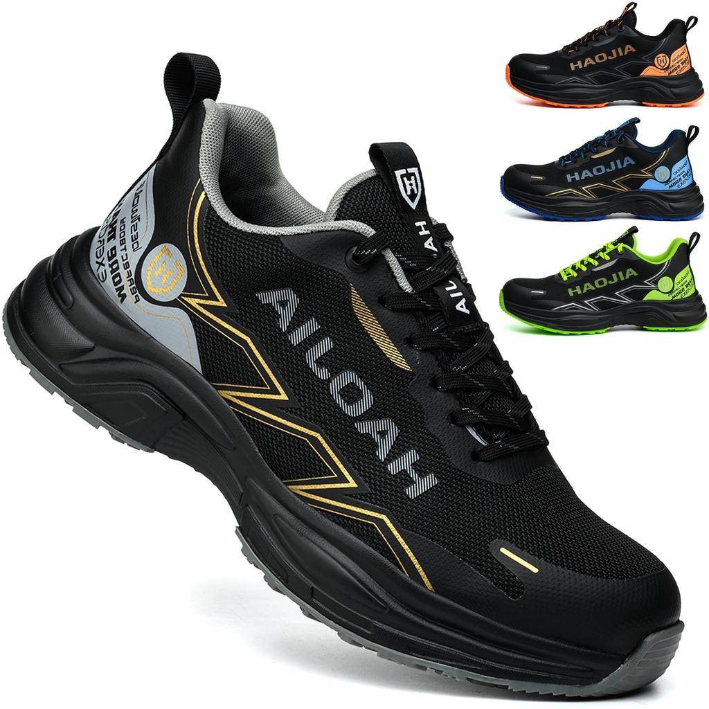 UOQC Steel Toe Cap Trainers Men Safety Trainers Lightweight Safety Shoes Breathable Work Sh