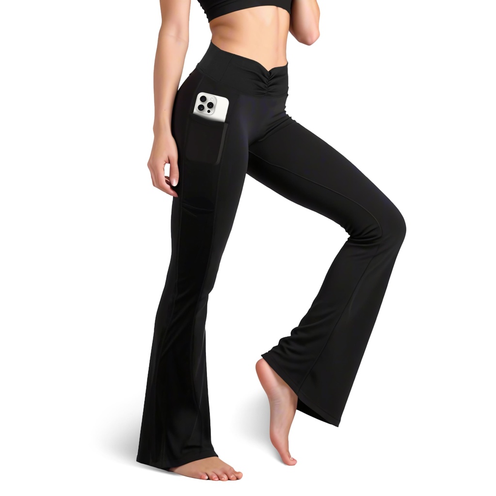 Sahunfri Flared Leggings Women Cross High Waist with Pockets,Comfortable Stretch Plus Size