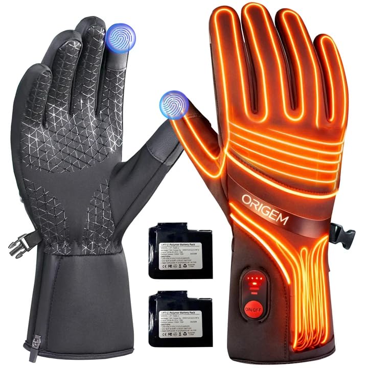 Origem Heated Gloves for Men Women, Thermal Waterproof, Rechargeable with 7.4V 6000mAh Batt