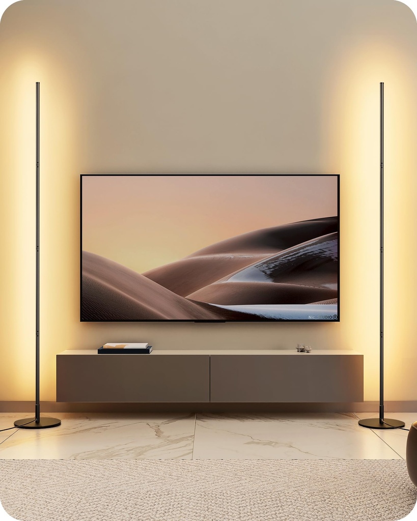 EDISHINE 2 Pack LED Floor Lamp, 146cm Minimalist Dimmable Standing Lamp with Foot Switch, S