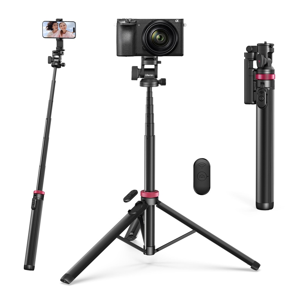 ULANZI MT-78 185cm Extendable Phone Tripod, 72.83" Selfie Stick Bluetooth, 3 in 1 Camera Tr