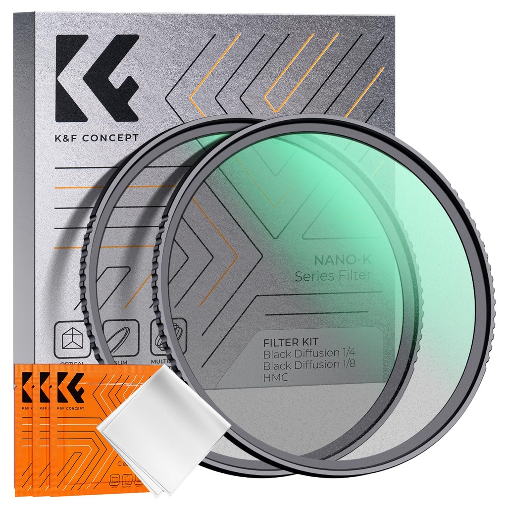 K&F CONCEPT 67mm Black Diffusion 1/4 +1/8 Filter Kit Black-Mist Soft Glow Diffuser Lens Fil