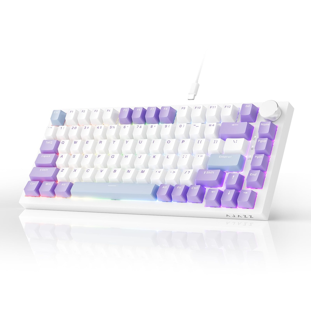 AJAZZ AK820 Wired Mechanical Keyboard, 75% Gaming Keyboard with Volume Control Knob, PBT Ke