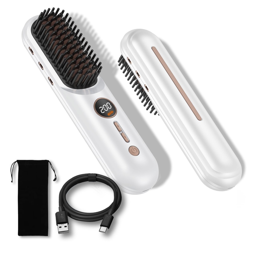 UKLISS Cordless Hair Straightener Brush, Upgraded Pro Portable Mini Straightening Brush for