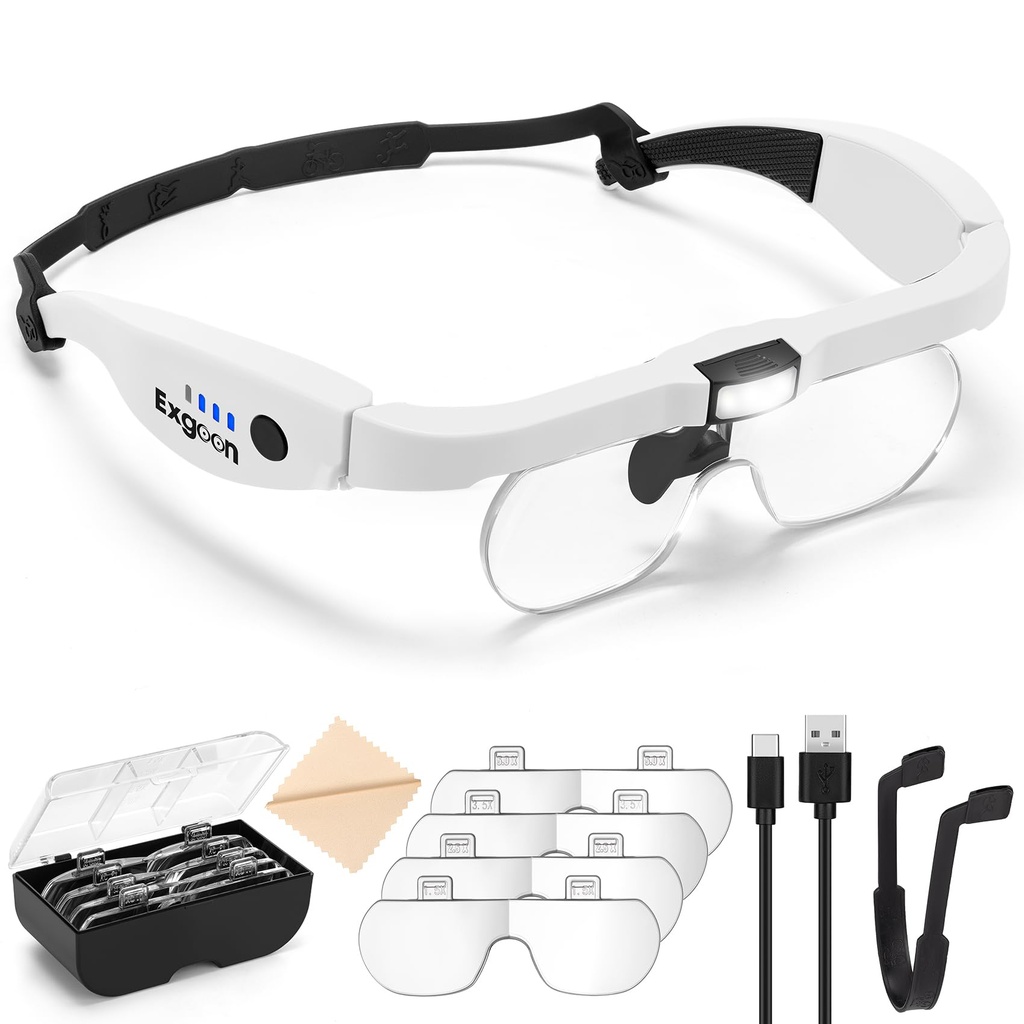 Exgoon Magnifying Glasses with Light, 1.5X to 5X Magnifying Glass with 4 Detachable Lenses,