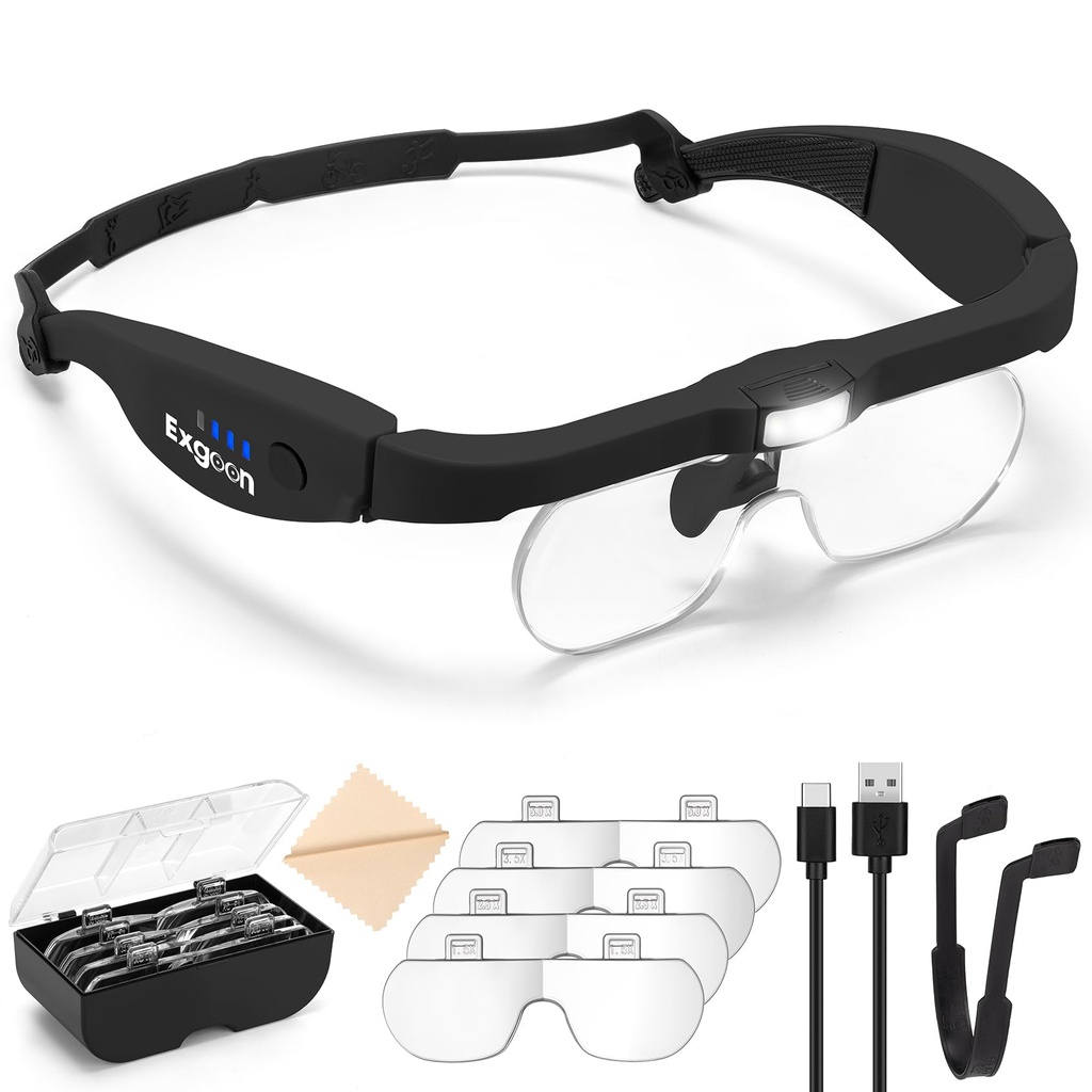 Exgoon Magnifying Glasses with Light, 1.5X to 5X Magnifying Glass with 4 Detachable Lenses,