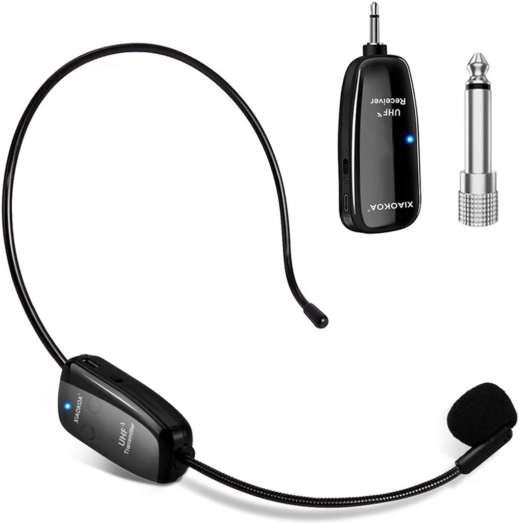 XIAOKOA Wireless Microphone Headset, UHF Head Microphones, USB-C Charging, 160ft Range, Mic