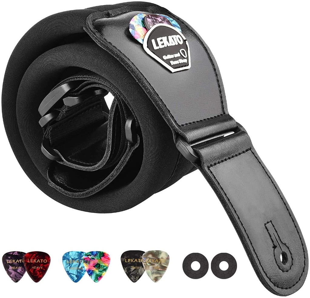 LEKATO Memory Foam Padded Guitar Strap with Genuine Leather Ends Wide Comfortable