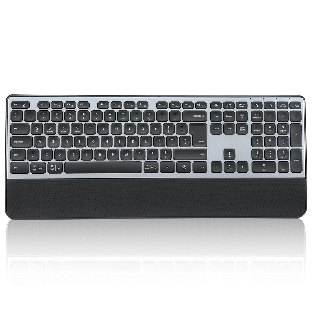 CITLLA Wireless Keyboard with Wrist Rest, Rechargeable Full Size 2.4G & Bluetooth Multi-Dev