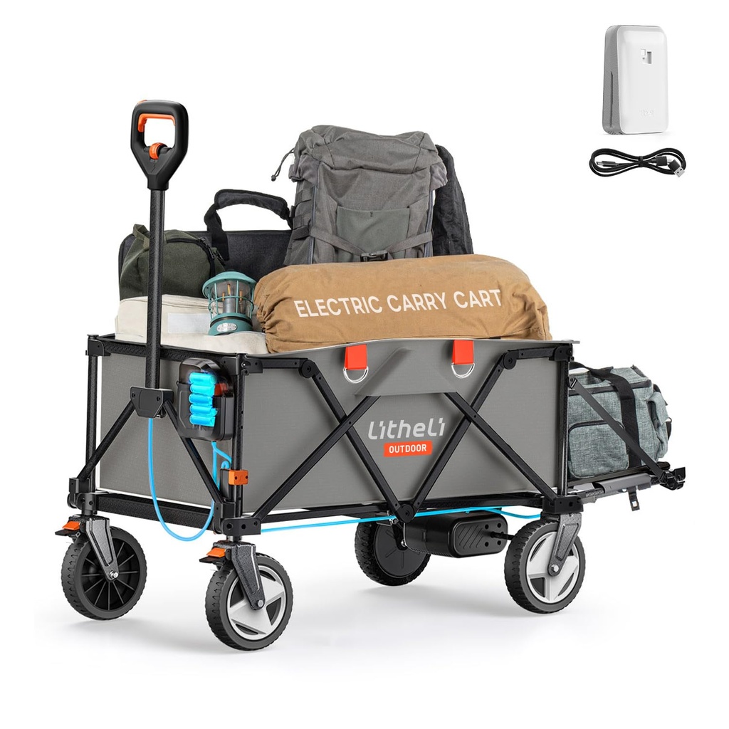 Litheli Electric Trolley, Folding Handcart, with Brakes, 200 L, 60 kg Load Capacity, Foldin