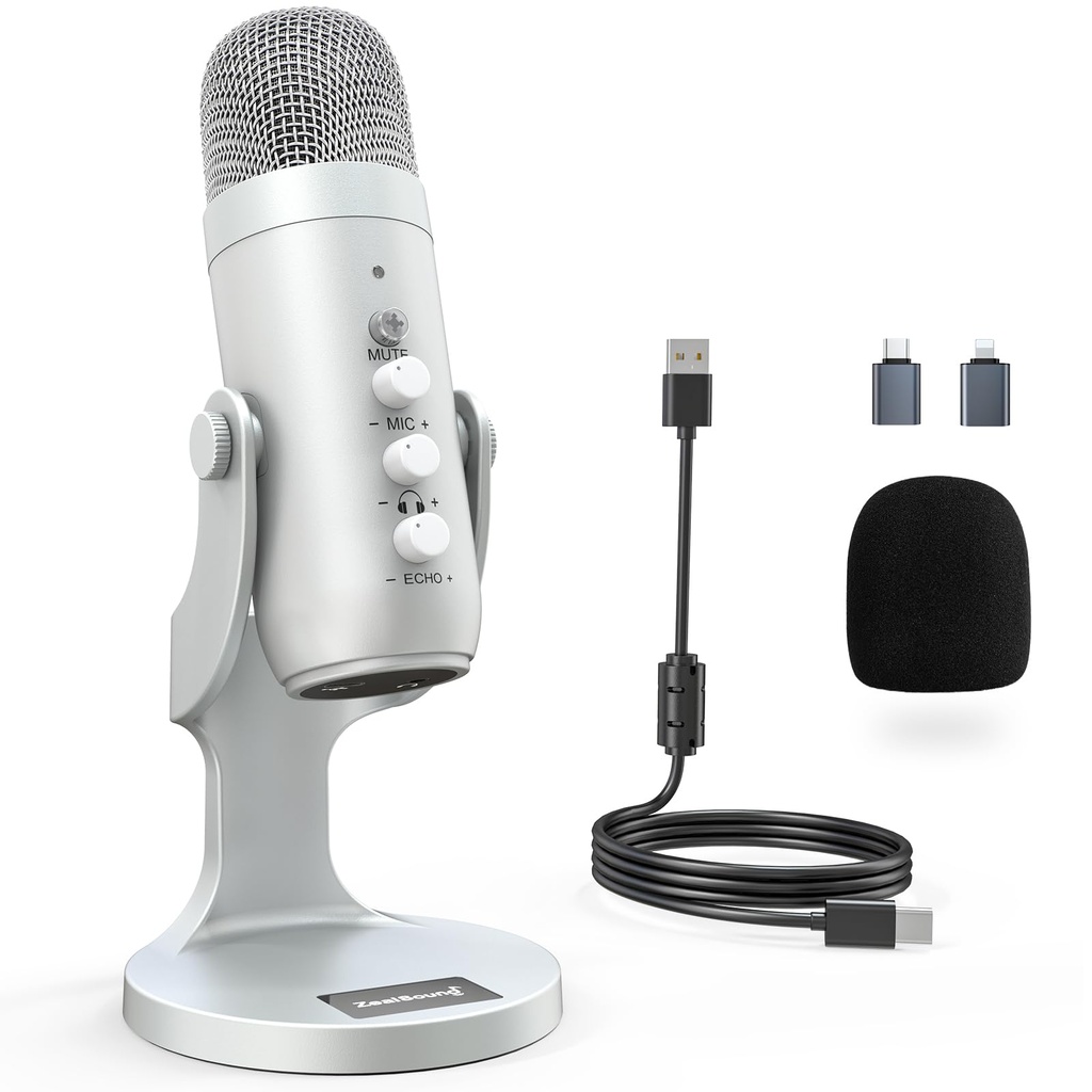 zealsound USB Condenser Microphone for PC Laptop Phone, Plug & Play Desktop Microphone 