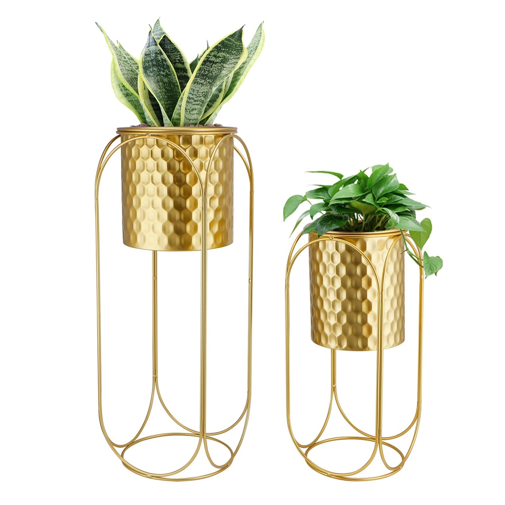 TRIROCKS Set of 2 Indoor Outdoor Decorative Planters with Stand for Plants 65.5 & 45.5cm Tall