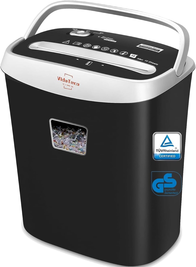 VidaTeco 10-Sheet Cross-Cut Paper Shredder for Home Office, P-4 High Security Shredder