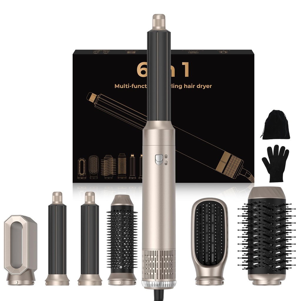 Airbrush Hair Styler 6 in 1, 1000w Hair Dryer Brush wiht Air Curler, Multi Air Styler
