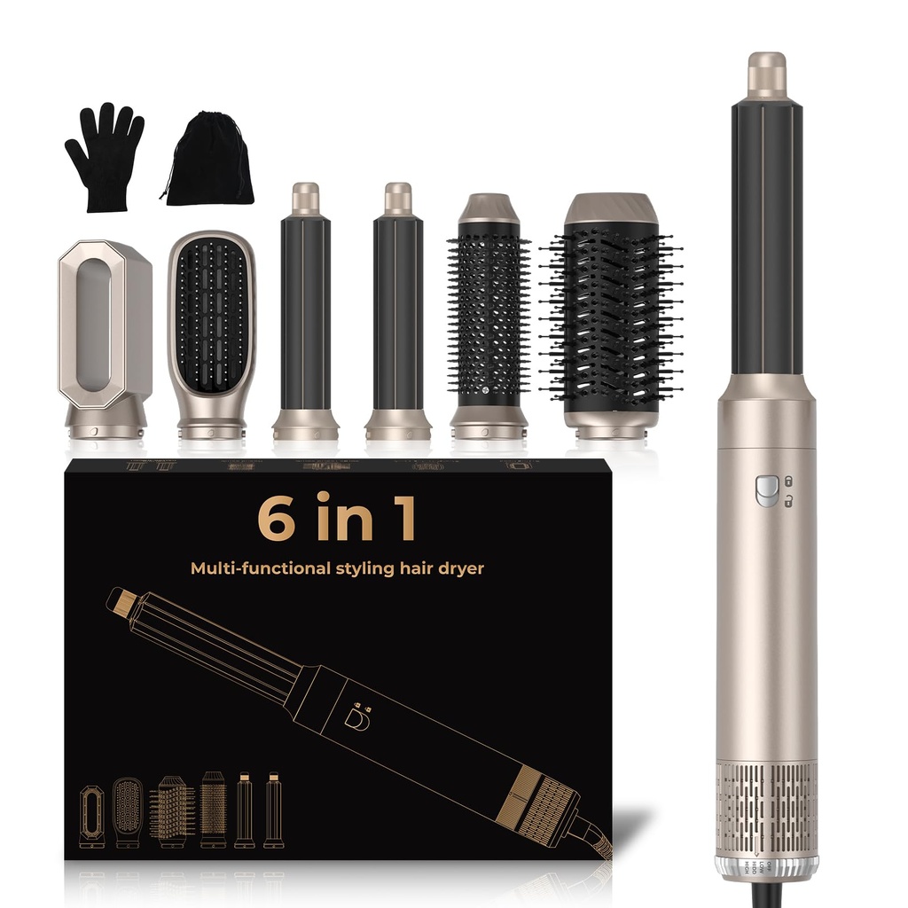 Mogawave 6 in 1 Hair Styler,Airbrush Air Styler 1000w Blow Dryer Brush Set, 30mm Air Curler,