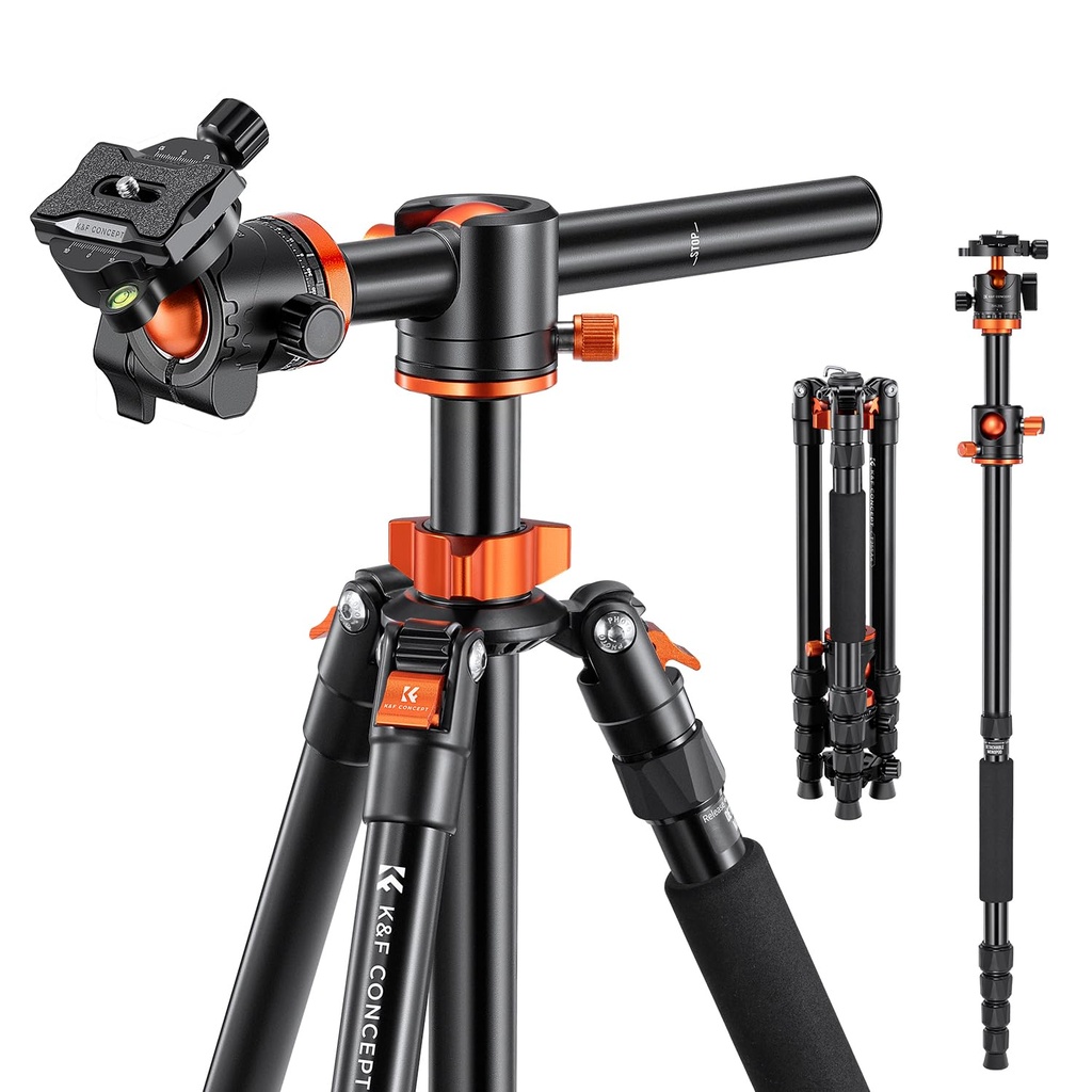 K&F Concept Camera Tripod Monopod 67" Overhead Aluminum Lightweight Tripod with Horizontal 