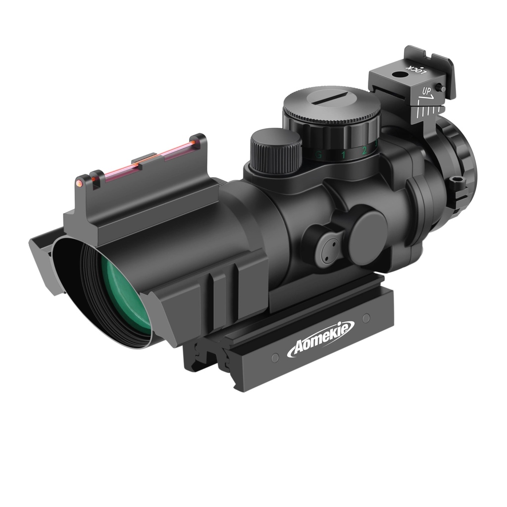 AOMEKIE Rifle Scope 4X32mm Airsoft Red Dot Sight Scope with Top Fiber Optic Sight and 11mm/2