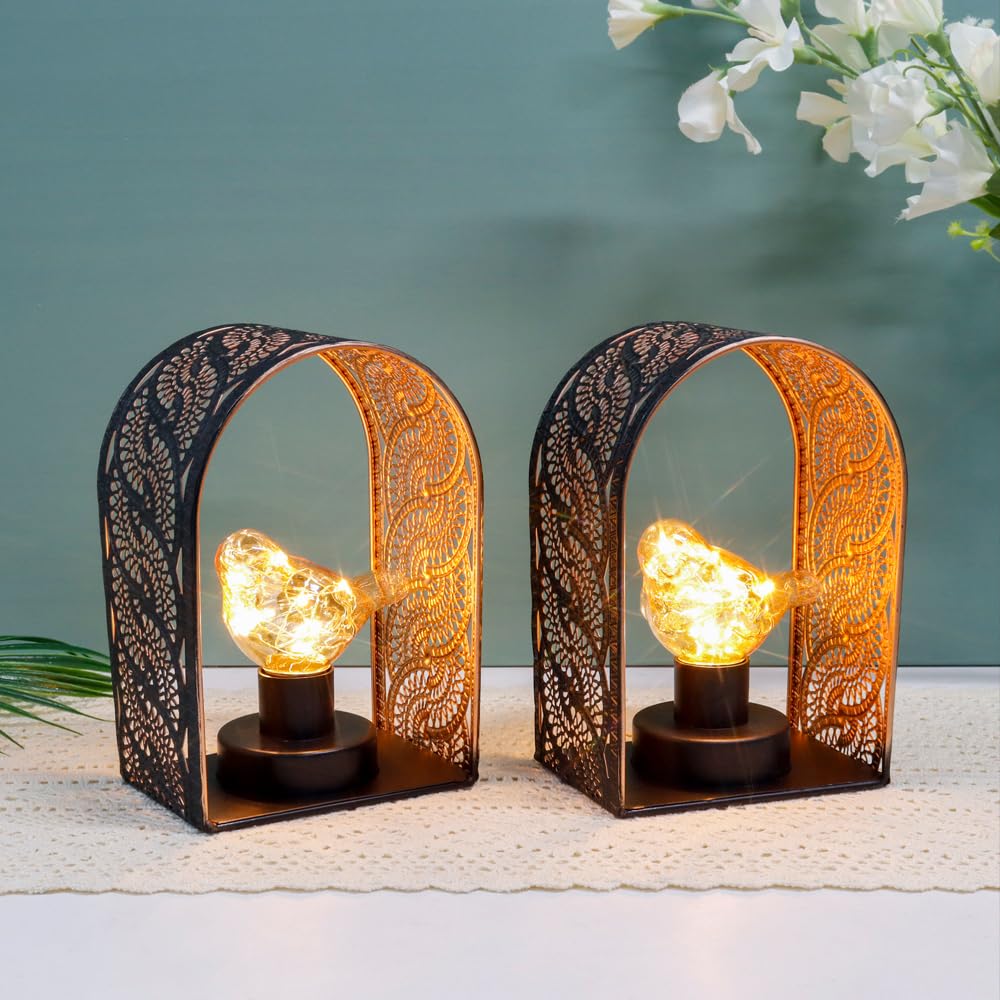 JHY DESIGN Set of 2 Bird Battery Operated Table Lamp Unique Cordless Sconces Lantern Metal C
