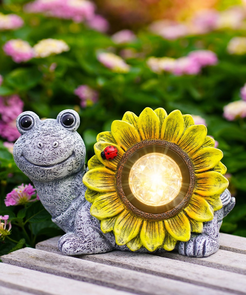Yeomoo Solar Turtle Garden Ornaments with Sunflower - Outdoor Smile Tortoise Statue Fairy L