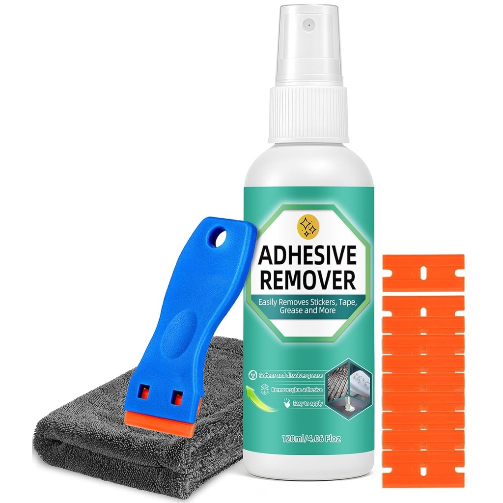 Sticky Stuff Remover Spray, Powerful Adhesive Remover with Scraper and Towel, Glue Remover