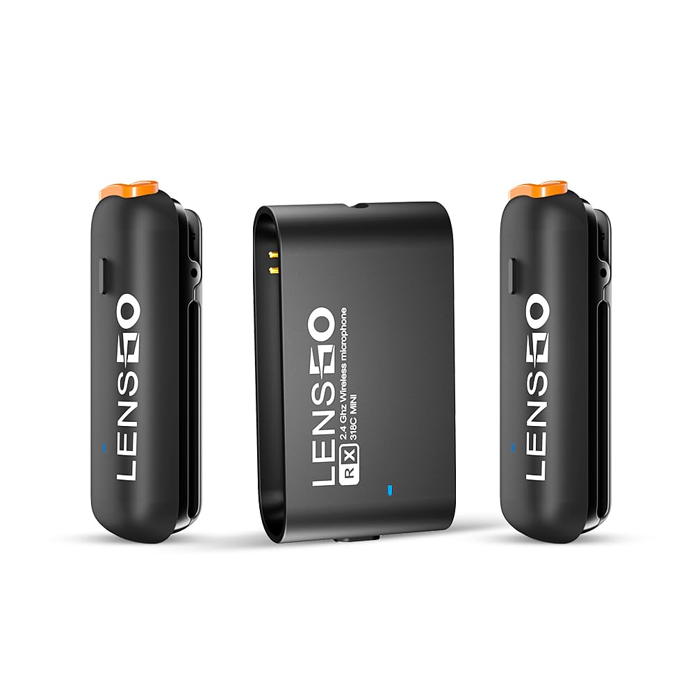 LENSGO 318mini 2.4G Wireless Lavalier Microphone, Compact 2 Transmitter and 1 Receiver Wirel