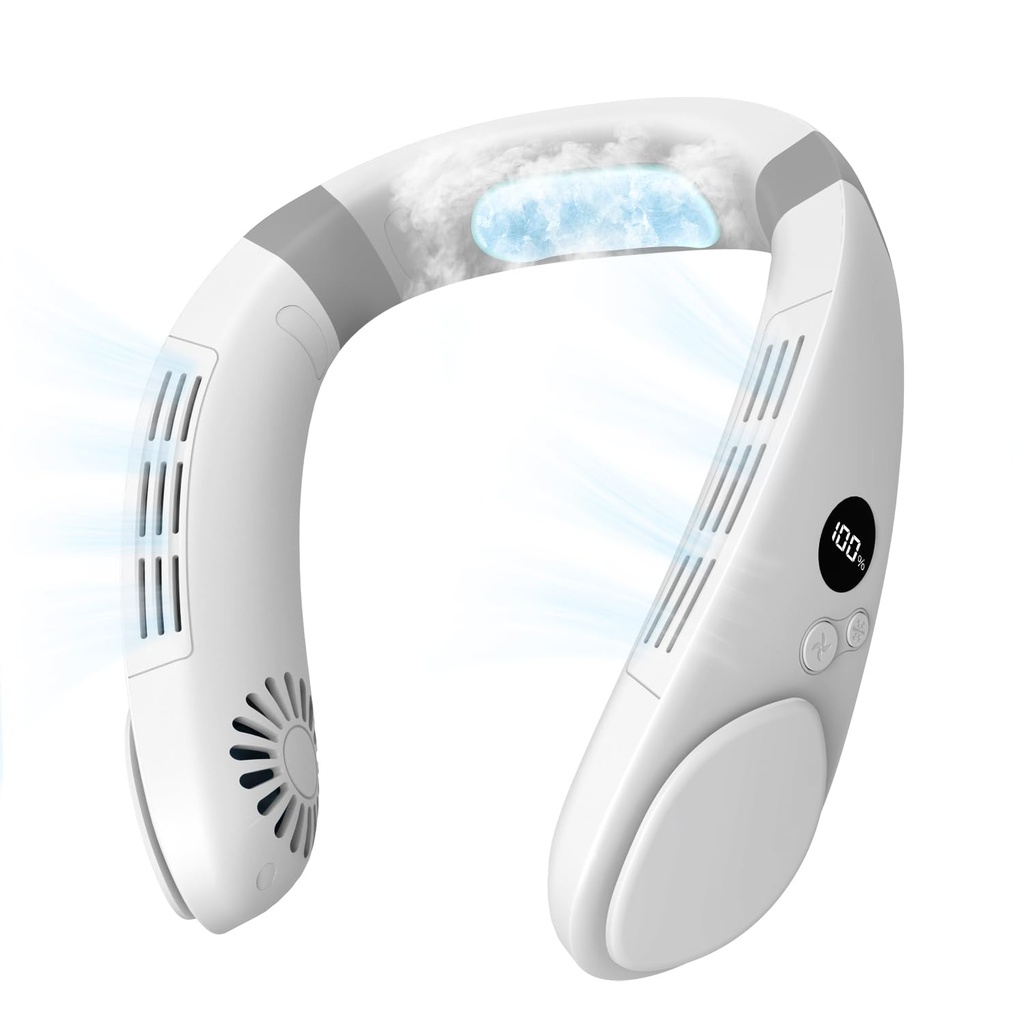 PluvoFan 6000mAh Neck Fan with Cooling Plate Cold Compress Bladeless Portable Quiet Air Conditioner