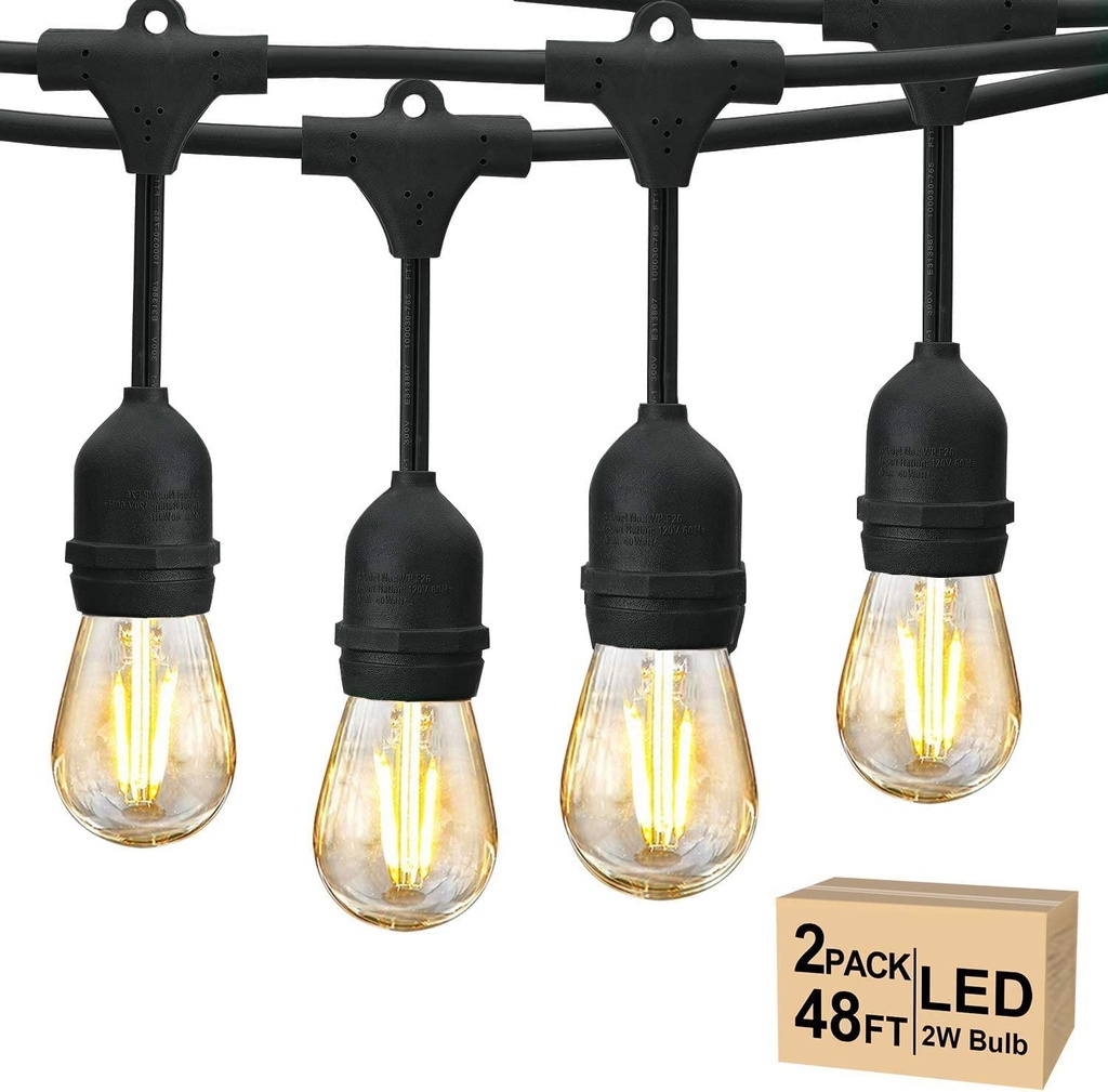 Svater Outdoor String Lights LED 96FT/29m, S14 2Pack 48FT Festoon Lights Mains Powered