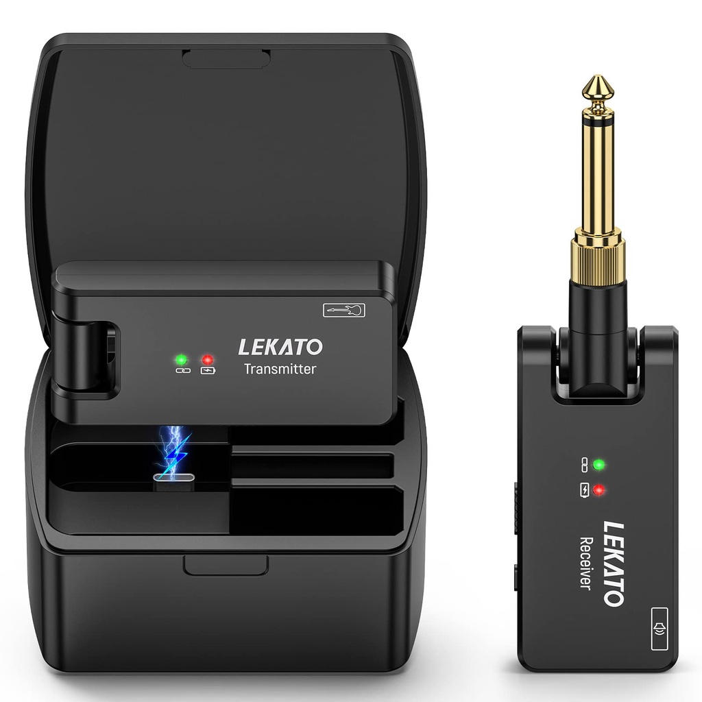 LEKATO Wireless Guitar System with Charging Case, Wireless Transmitter Receiver Set Built-in