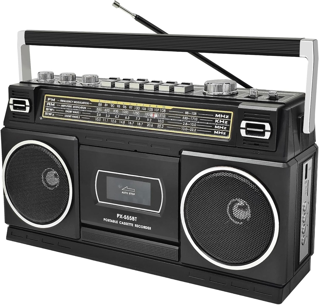 Cassette Player with Bluetooth 5.0 & USB Tape Conversion | AM/FM/SW Radio, Portable Boombox