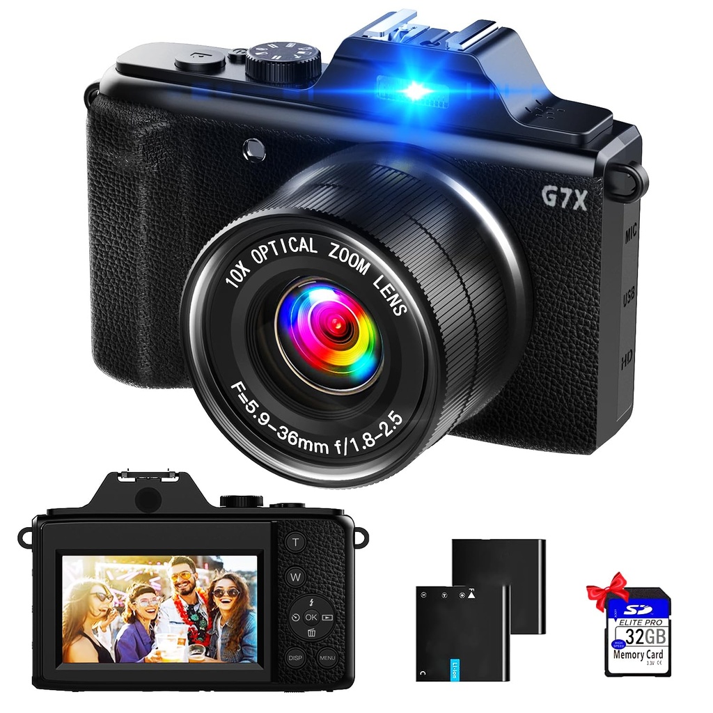 Optical Zoom Digital Camera,Nolansend 48MP/ 4K Camera with 32G Memory Card 6X Optical Zoom,