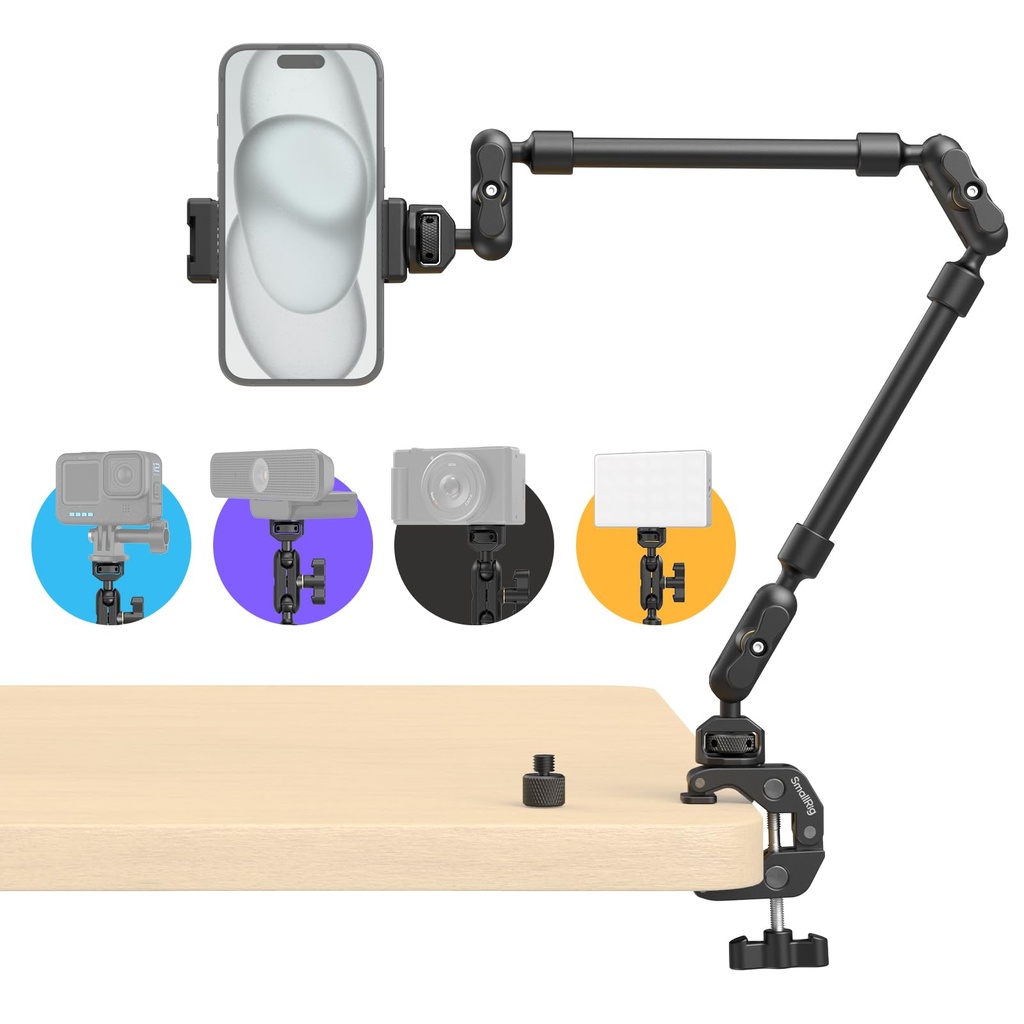 SMALLRIG 22" Magic Arm w Clamp, Flexible Desk Camera Mount & Clamp, Articulating Friction B
