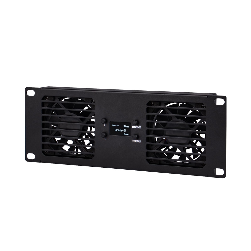 GeeekPi 10-Inch 2U Rackmount Dual Fan Cooling Panel with OLED Display & 2pcs 70mm Active Fa