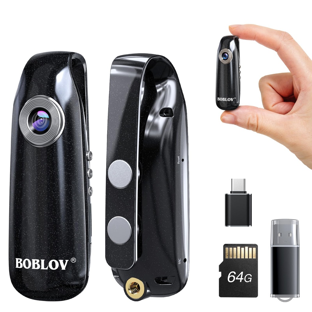 BOBLOV 007 Small Body Cameras, 64GB 1080P Portable Pocket Tiny Body Cams with Back Clip, Us
