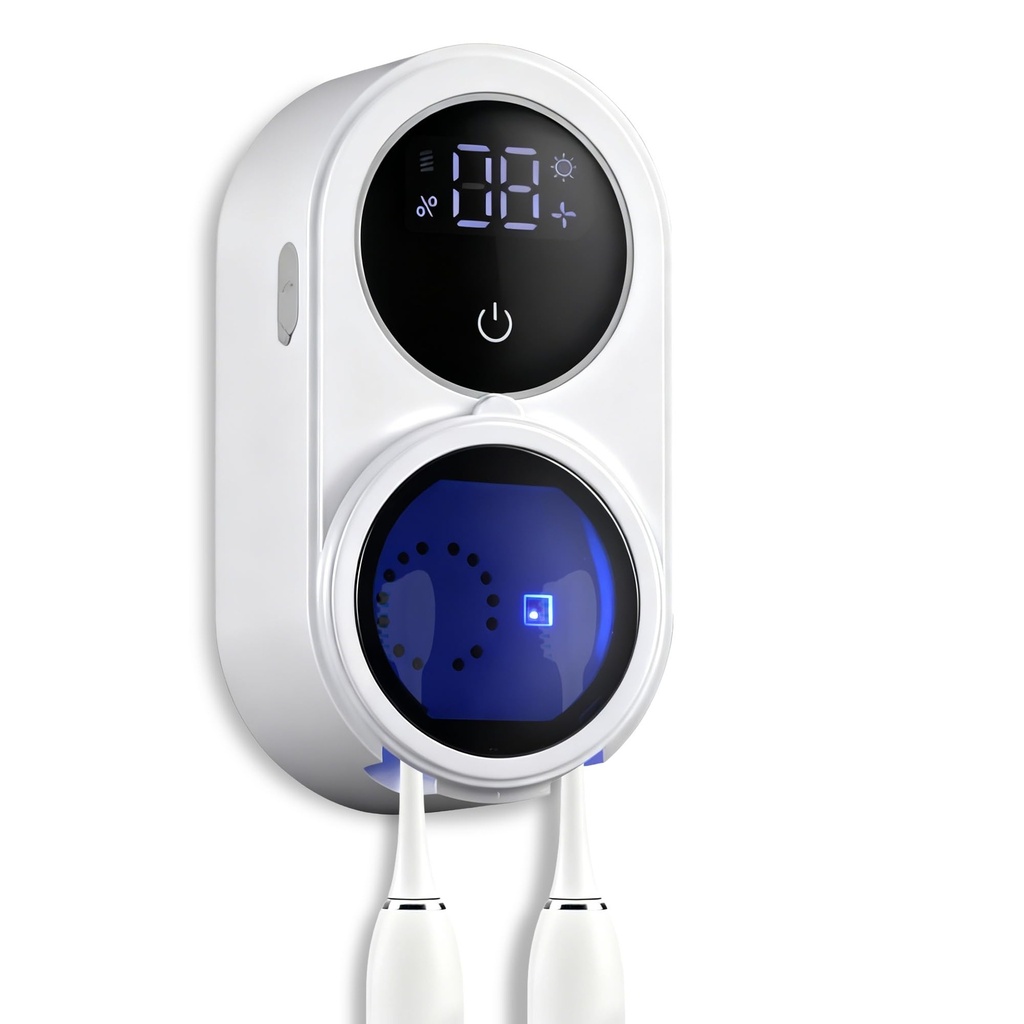 Toothbrush Holder & UV Toothbrush Cleaner, Wall Mounted Electric Toothbrush Stand with Germ