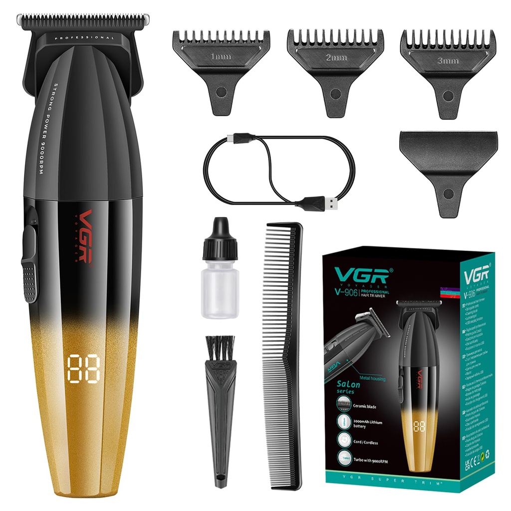 VGR 906 Fresh Fade Professional Hair Trimmer, 9000rpm Zero Gapped Beard Trimmer for Men, DL