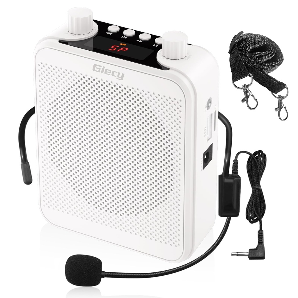 Giecy Voice Amplifier with Microphone Headset 30W Portable Multifunctional Amplifier 2800mA