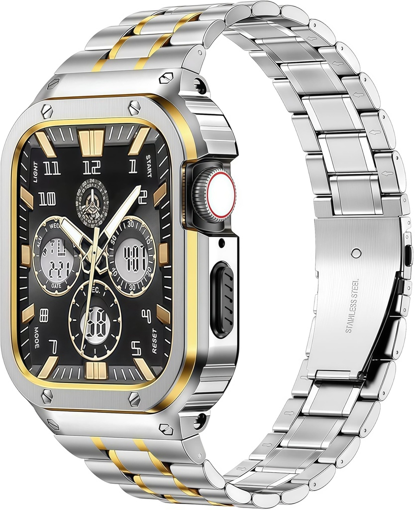 MioHHR Stainless Steel Watch Band with Case Compatible for Apple Watch Bands 42/44 mm,Rugge