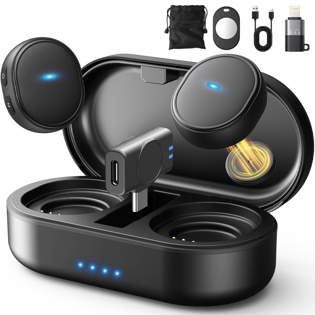 LTUAE Mini Wireless Microphone for iPhone & Android, 8g Mini Microphone Clip-On Mic with AI