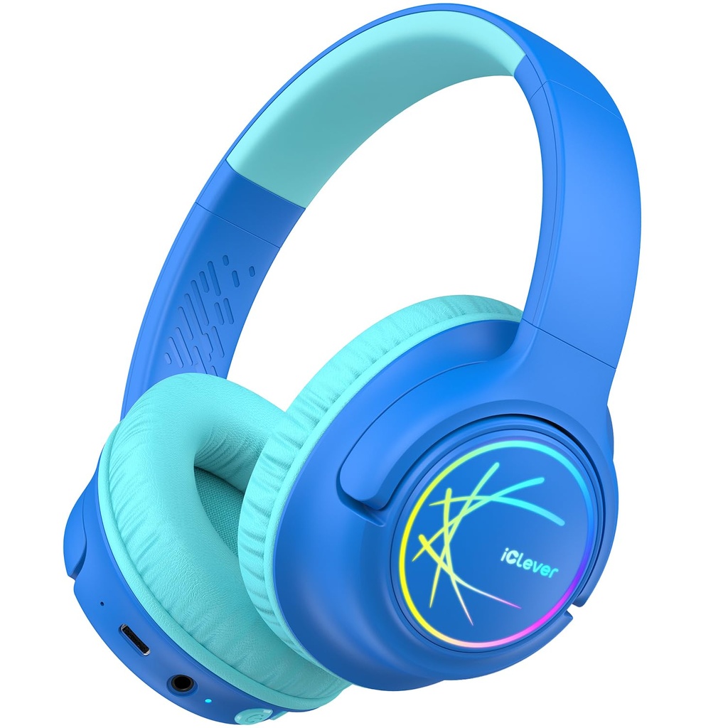iClever Kids Wireless Headphones with LED Lights, BTH18 Safe Volume 74/85dBA, 43H Playtime,